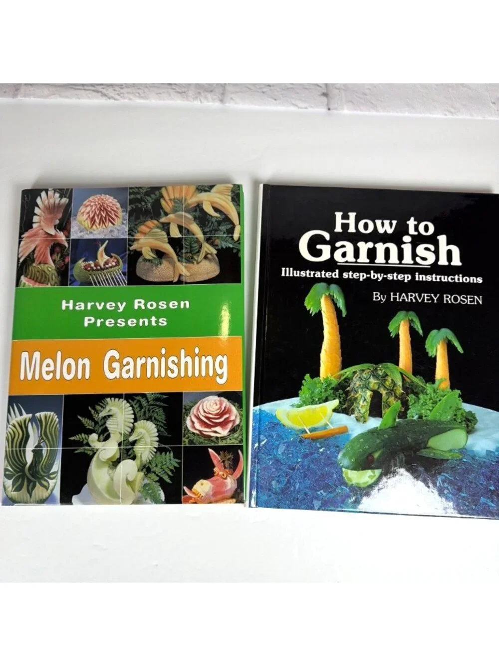 Vintage Set of 2 Harvey Rosen Garnish Book Bundle Hardcover Culinary Art Fruit